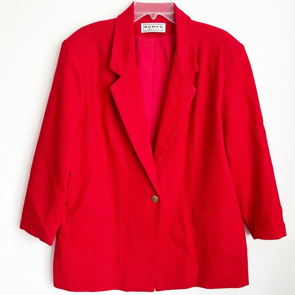 Vintage 80s Era Pierre Dumas Red Wool Oversized Blazer XL